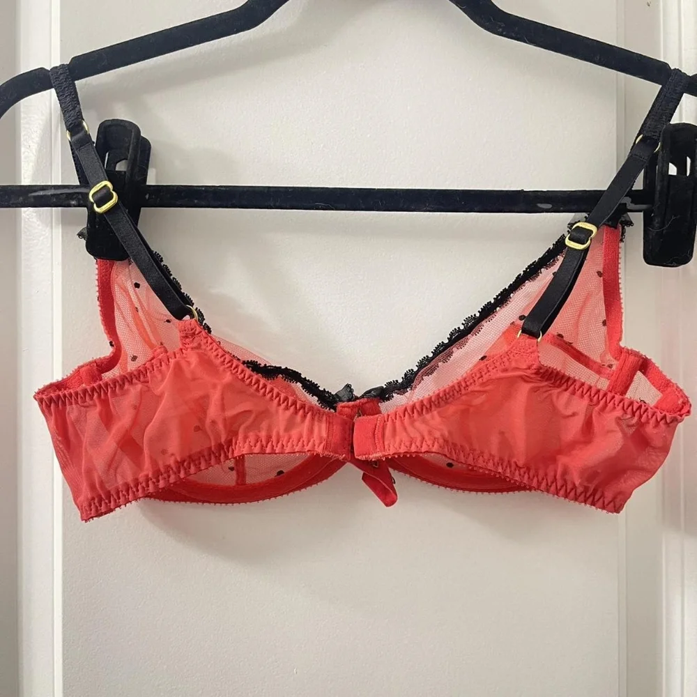 Agent Provocateur Poppie Red Swiss Dot Black Tulle Bra - Picture 2 of 5